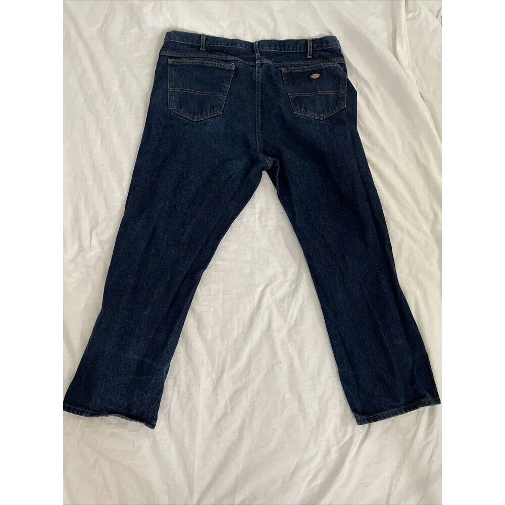 Dickies Mens Jeans Size 44x30 Straight Leg Denim Blue Workwear Pockets Dark Wash